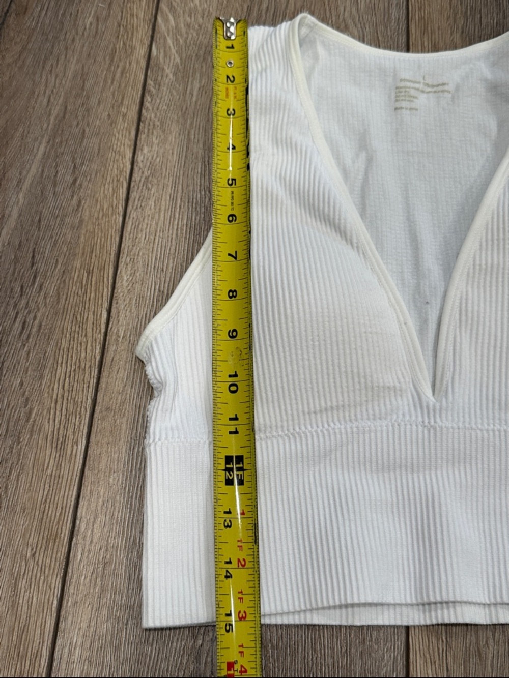 Women’s White Ribbed V-Neck Crop Top - Picture 7 of 8